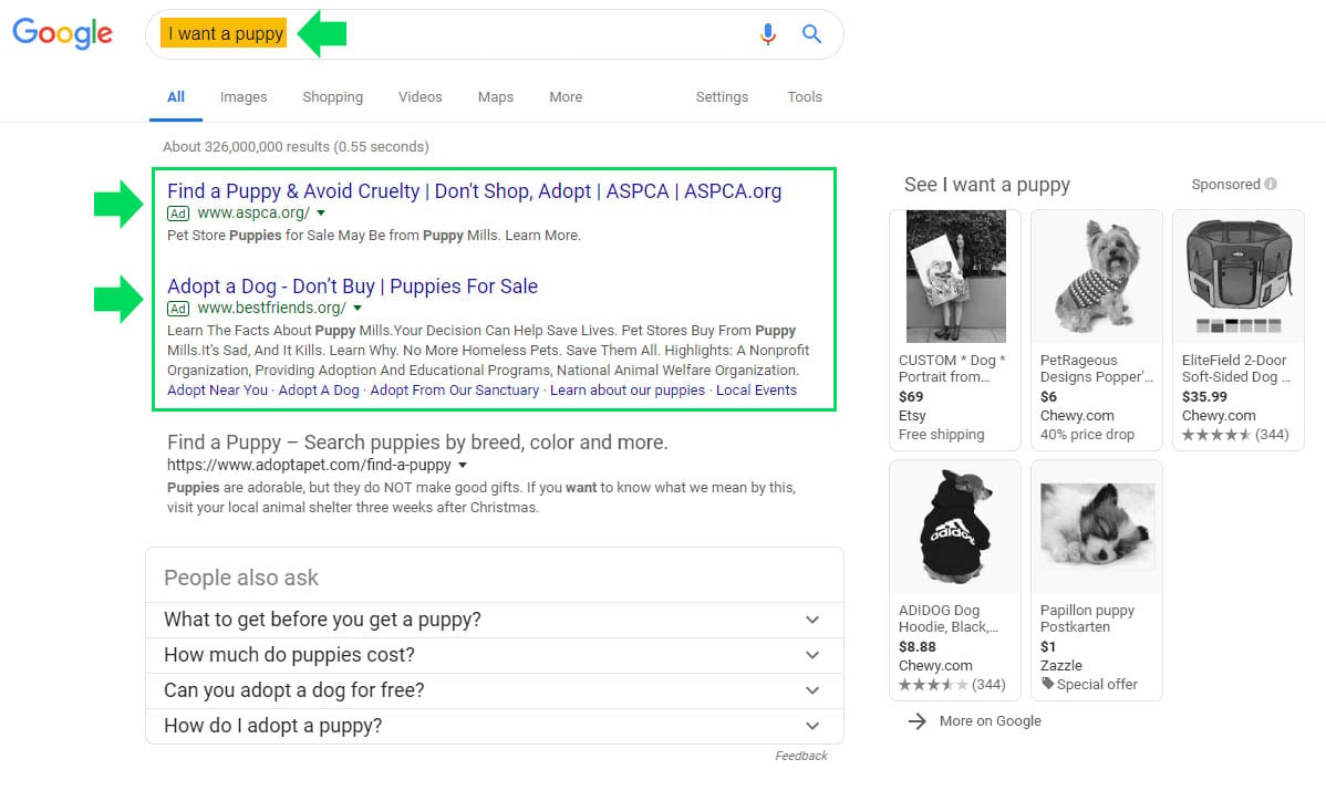 google search ad example