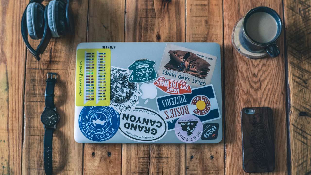 brand stickers on laptop