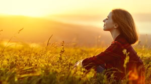 yellow-driven image of woman in field expressing emotion of color